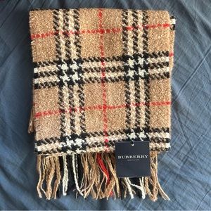 Burberry Tan Plaid Red Black Ivory Detailed Scarf